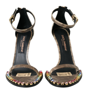 Dolce & Gabbana Brown Exotic Leather Crystal Sandals Shoes
