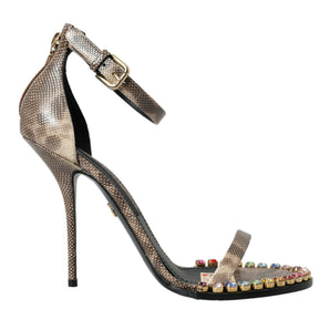 Dolce & Gabbana Brown Exotic Leather Crystal Sandals Shoes