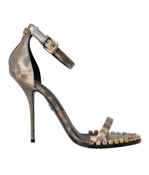 Dolce & Gabbana Brown Exotic Leather Crystal Sandals Shoes