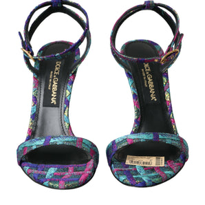 Dolce &amp; Gabbana Multicolor Jacquard Crystals Sandals Shoes