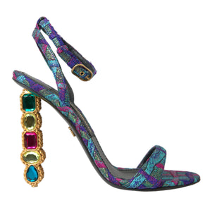 Dolce &amp; Gabbana Multicolor Jacquard Crystals Sandals Shoes