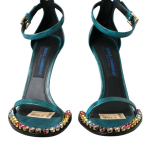 Dolce &amp; Gabbana Blue Exotic Leather Crystal Sandals Shoes