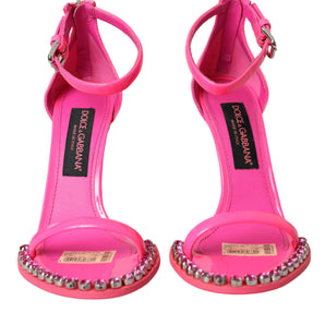 Dolce & Gabbana Pink Leather Crystal Heels Sandals Shoes