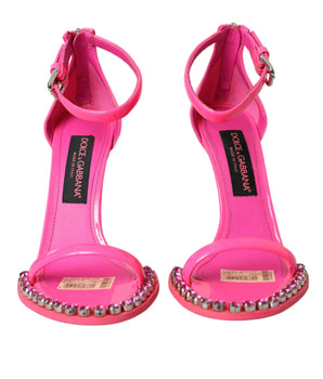 Dolce &amp; Gabbana Pink Leather Crystal Heels Sandals Shoes