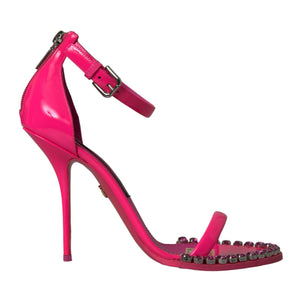 Dolce &amp; Gabbana Pink Leather Crystal Heels Sandals Shoes