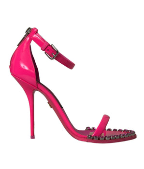 Dolce &amp; Gabbana Pink Leather Crystal Heels Sandals Shoes