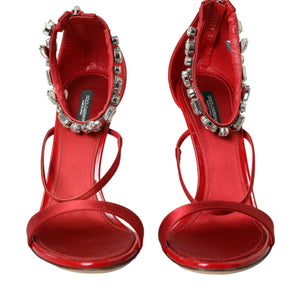 Dolce & Gabbana Keira Red Satin Crystals Sandals Heels Shoes