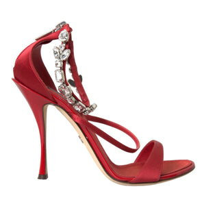 Dolce & Gabbana Keira Red Satin Crystals Sandals Heels Shoes