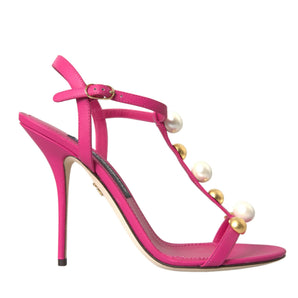 Dolce & Gabbana Pink Embellished Leather Sandals Heels Shoes