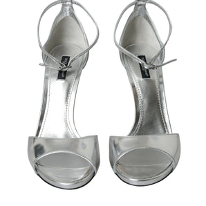 Dolce &amp; Gabbana Silver KEIRA Leather Heels Sandals Shoes