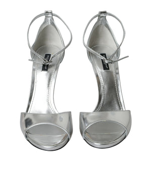 Dolce & Gabbana Silver KEIRA Leather Heels Sandals Shoes