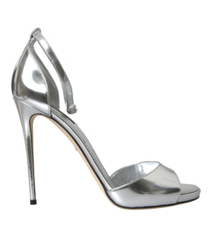 Dolce & Gabbana Silver KEIRA Leather Heels Sandals Shoes