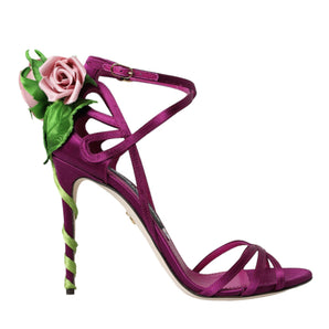 Dolce & Gabbana Purple Flower Satin Heels Sandals Shoes