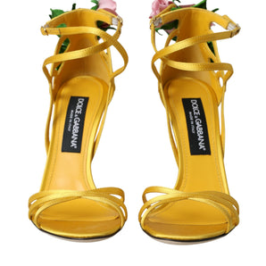 Dolce &amp; Gabbana Yellow Flower Satin Heels Sandals Shoes