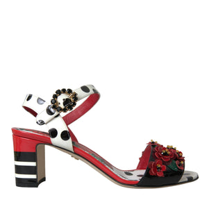 Dolce & Gabbana Multicolor Floral Crystal Leather Sandals Shoes