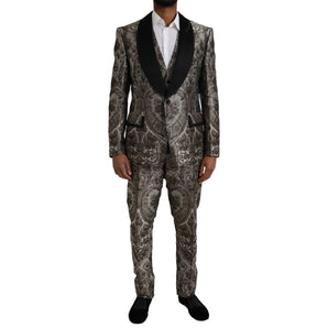 Dolce &amp; Gabbana Brown Floral Jacquard Formal 3 Piece Suit