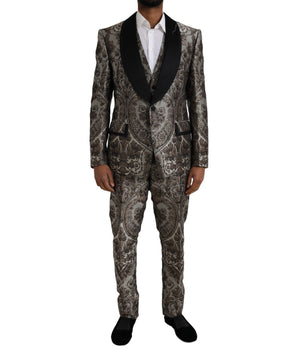 Dolce & Gabbana Brown Floral Jacquard Formal 3 Piece Suit