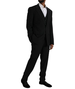 Dolce & Gabbana Black Polyester STAFF Formal 3 Piece Suit