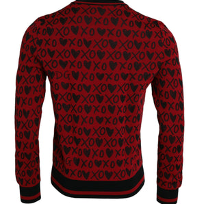 Dolce & Gabbana Red Black XOXO Crew Neck Pullover Sweater