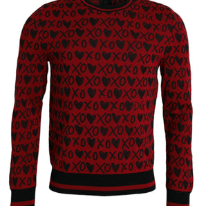 Dolce & Gabbana Red Black XOXO Crew Neck Pullover Sweater