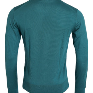 Dolce & Gabbana Dark Green Silk Crew Neck Pullover Sweater