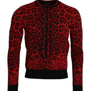 Dolce & Gabbana Red Leopard Wool Crew Neck Pullover Sweater