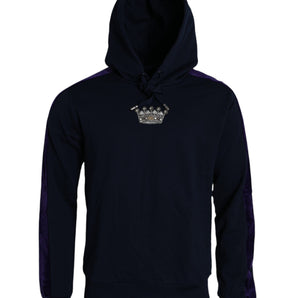 Dolce &amp; Gabbana Dark Blue Cotton Crown Hooded Sweatshirt Sweater