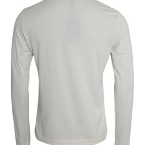 Dolce &amp; Gabbana Off White Cotton Round Neck Pullover Sweater