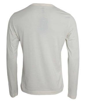 Dolce & Gabbana Off White Cotton Round Neck Pullover Sweater