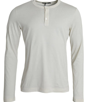 Dolce & Gabbana Off White Cotton Round Neck Pullover Sweater