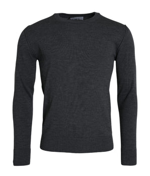 Dolce & Gabbana Dark Gray Wool Crew Neck Pullover Sweater