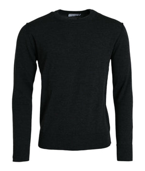 Dolce & Gabbana Dark Gray Wool Crew Neck Pullover Sweater