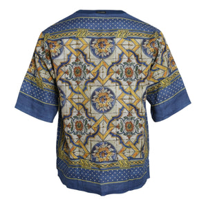 Dolce & Gabbana Multicolor Majolica Linen Short Sleeve T-shirt