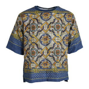 Dolce &amp; Gabbana Multicolor Majolica Linen Short Sleeve T-shirt