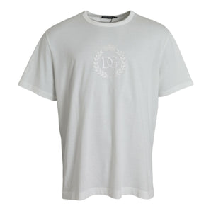 Dolce &amp; Gabbana White Logo Embossed Cotton Crewneck T-shirt