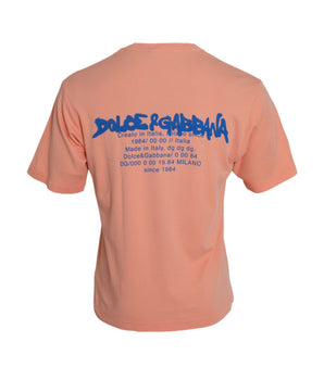Dolce &amp; Gabbana Coral Cotton Logo Print Short Sleeve T-Shirt