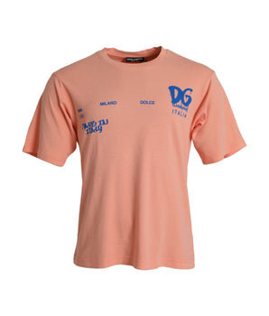 Dolce &amp; Gabbana Coral Cotton Logo Print Short Sleeve T-Shirt