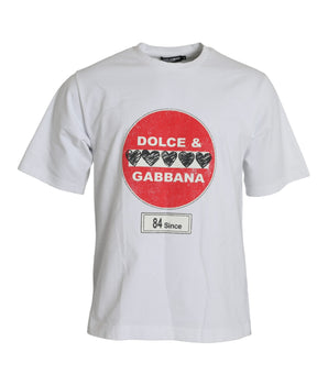 Dolce & Gabbana White Amor Heart Cotton Crewneck Short Sleeve T-shirt