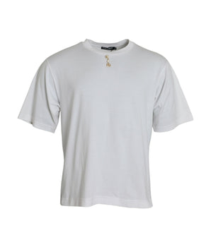 Dolce &amp; Gabbana White Embellished Cotton Crew Neck T-shirt