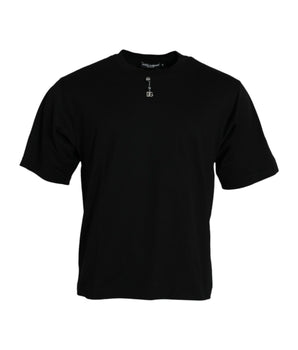 Dolce & Gabbana Black Embellished Cotton Crew Neck T-shirt