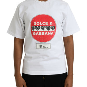 Dolce &amp; Gabbana White Love Heart Cotton Crewneck Short Sleeve T-shirt