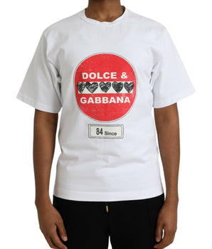 Dolce & Gabbana White Amor Heart Cotton Crewneck Short Sleeve T-shirt