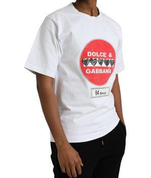 Dolce & Gabbana White Amor Heart Cotton Crewneck Short Sleeve T-shirt