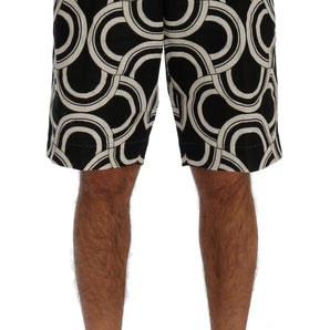 Dolce &amp; Gabbana Chic Black &amp; White Patterned Linen Shorts