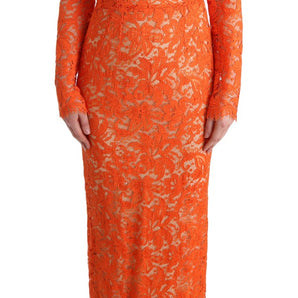 Dolce &amp; Gabbana Elegant Long-Sleeve Full-Length Orange Sheath Dress