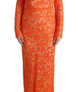 Dolce & Gabbana Elegant Long-Sleeve Full-Length Orange Sheath Dress Dolce & Gabbana 