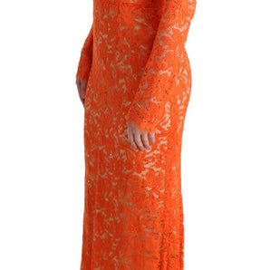 Dolce &amp; Gabbana Elegant Long-Sleeve Full-Length Orange Sheath Dress