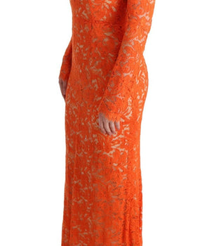 Dolce & Gabbana Elegant Long-Sleeve Full-Length Orange Sheath Dress Dolce & Gabbana 