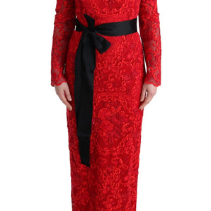 Dolce &amp; Gabbana Elegant Red Sheath Dress with Silk Bow Belt