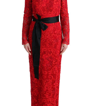Dolce & Gabbana Elegant Red Sheath Dress with Silk Bow Belt Dolce & Gabbana 